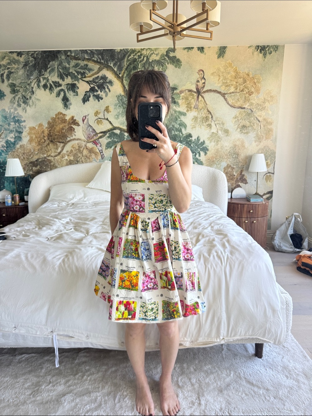 Girls' Floral Stamp-Print Sleeveless Dress in Multicolor